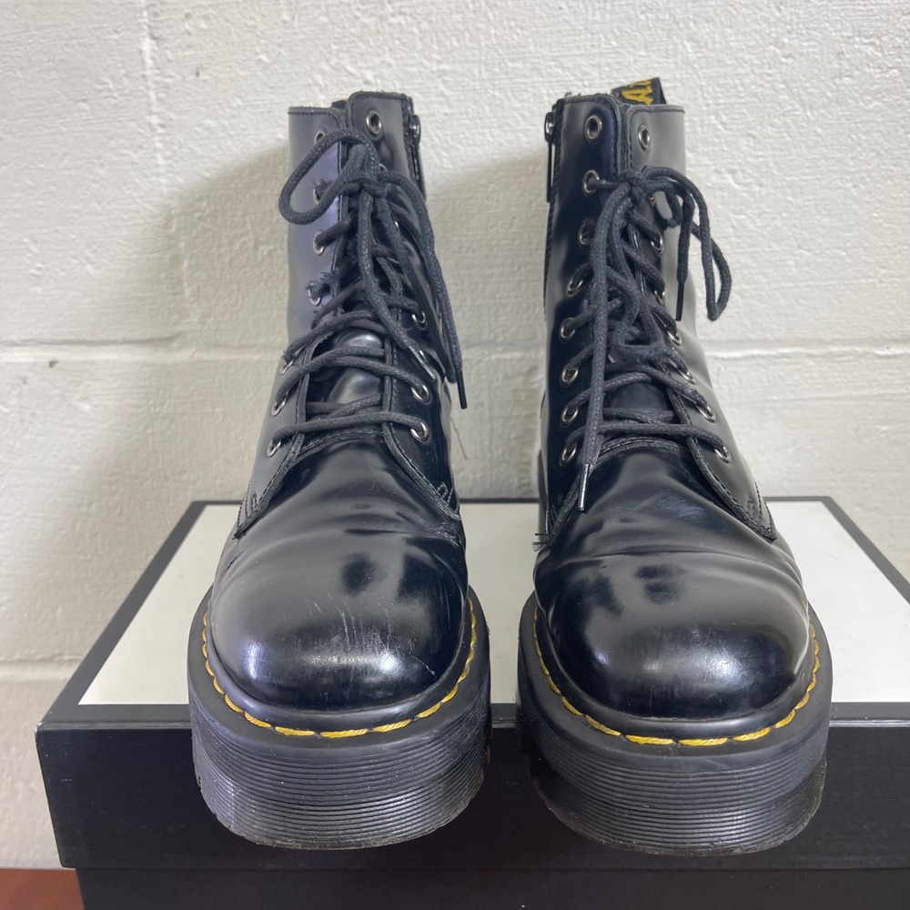 Dr. Martens Jadon Platform Boots Black Smooth Leather Side Zip Women's 8 US